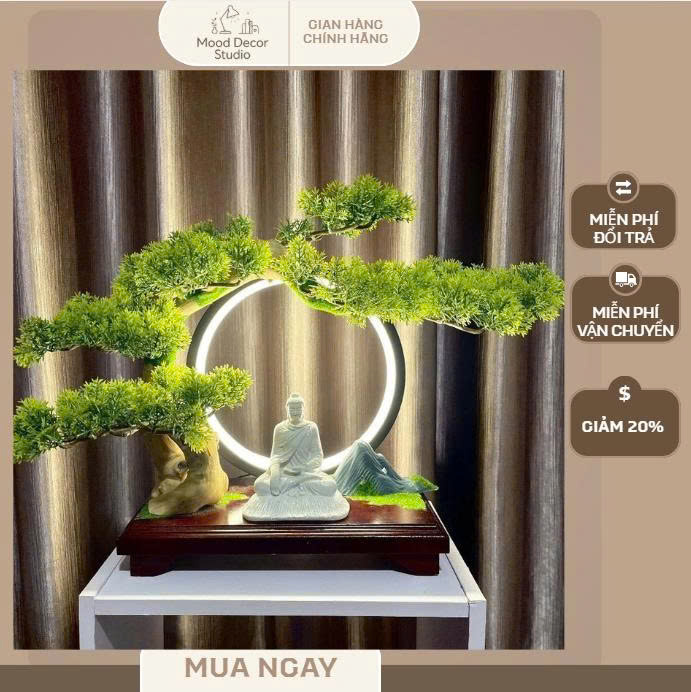 Bộ Tiểu Cảnh Bonsai Đèn Hào Quang Thủ Công Trang Trí, Tiểu Cảnh Trang Trí